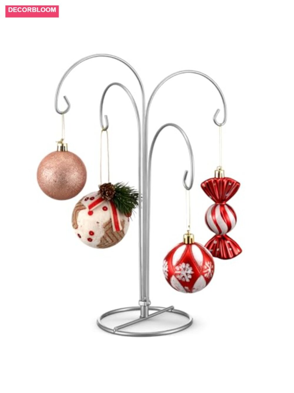 12" Iron 4-Arm Ornament Display Stand Hanging Hook Holder Holiday Decor